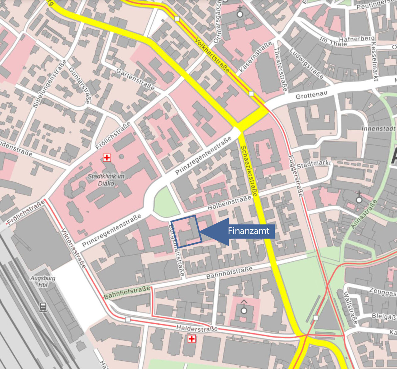  Lageplan mit Markierung Finanzamt Augsburg-Stadt, Prinzregentenplatz 2